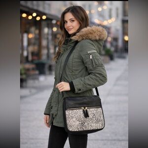 FOSSIL “Erin” leather and calf hair crossbody bag